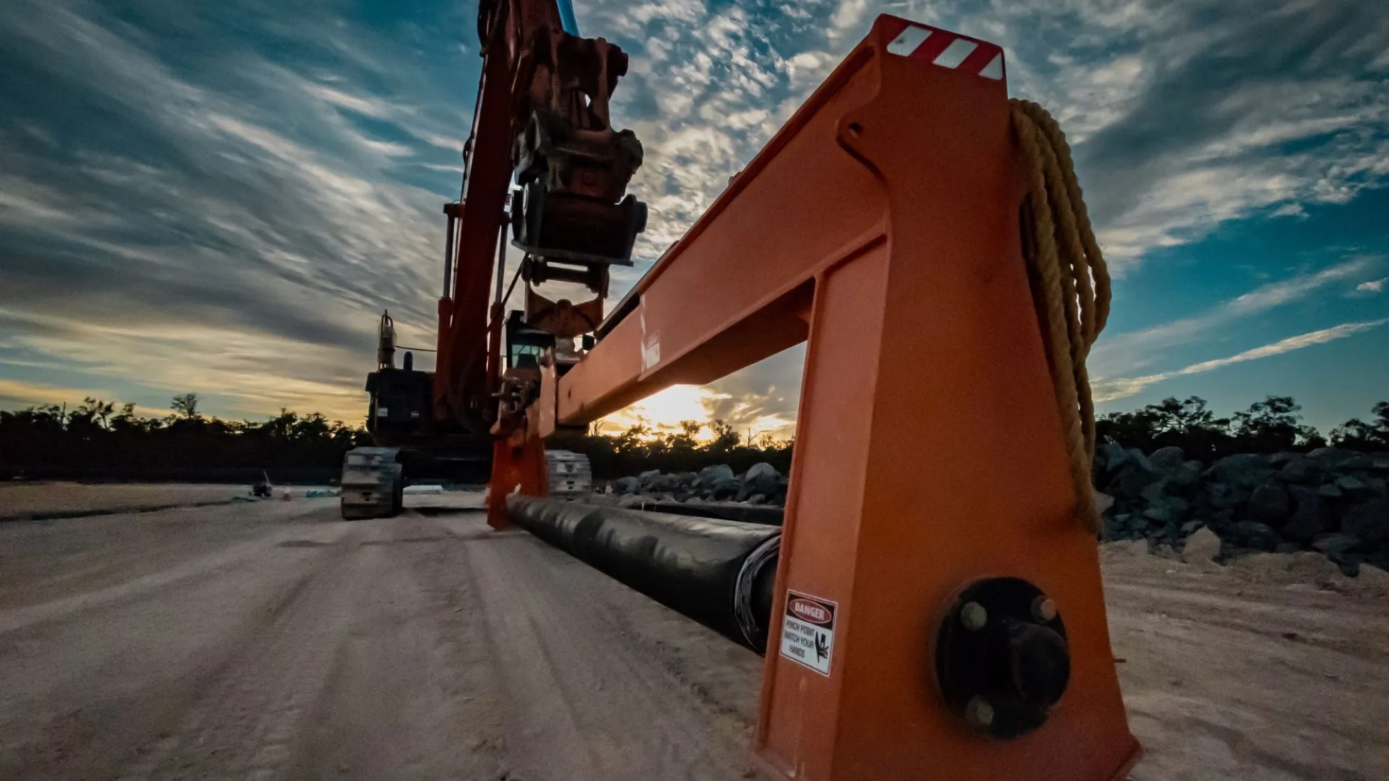 Pipe gantry on a Central Queensland site at dusk